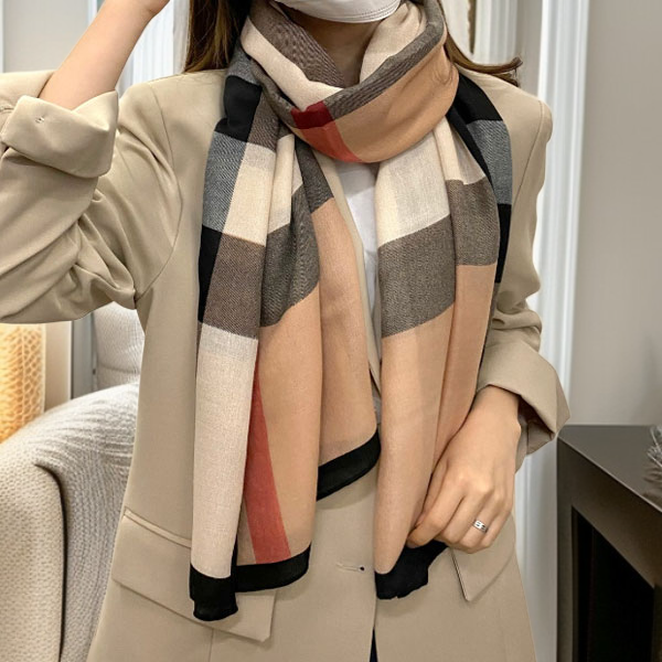 レディースコットン＆リネンスカーフ、カラーブロックショール、薄型スタイル、春と秋に適しています。