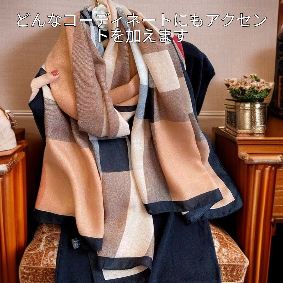 レディースコットン＆リネンスカーフ、カラーブロックショール、薄型スタイル、春と秋に適しています。