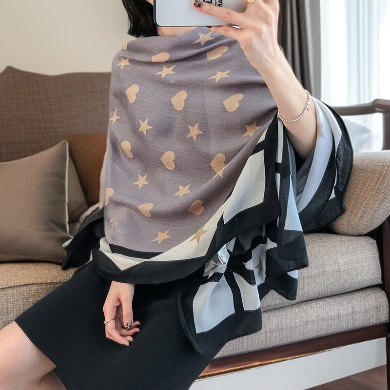 レディースコットン＆リネンスカーフ、カラーブロックショール、薄型スタイル、春と秋に適しています。