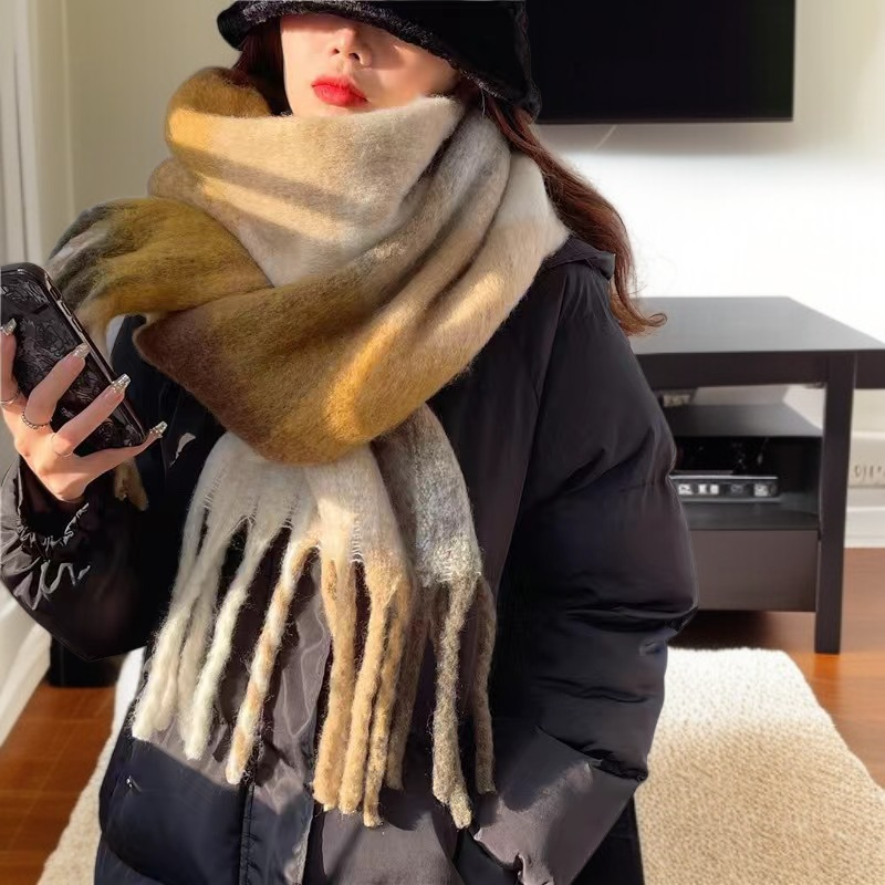 冬のモノクロの豪華な厚手の快適なスタイルの暖かいスカーフ