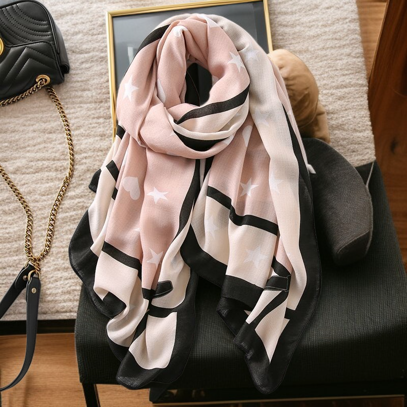 レディースコットン＆リネンスカーフ、カラーブロックショール、薄型スタイル、春と秋に適しています。