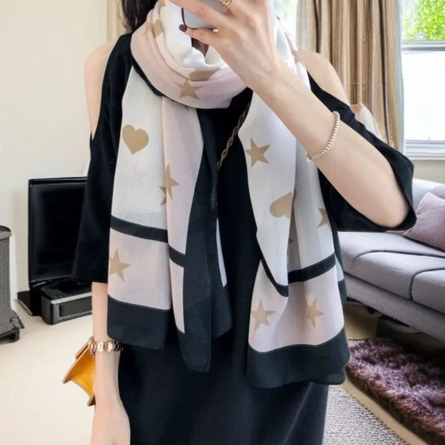 レディースコットン＆リネンスカーフ、カラーブロックショール、薄型スタイル、春と秋に適しています。