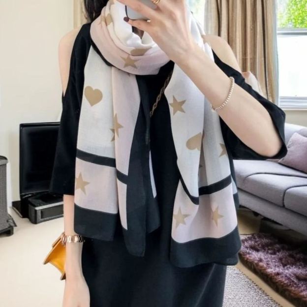 レディースコットン＆リネンスカーフ、カラーブロックショール、薄型スタイル、春と秋に適しています。