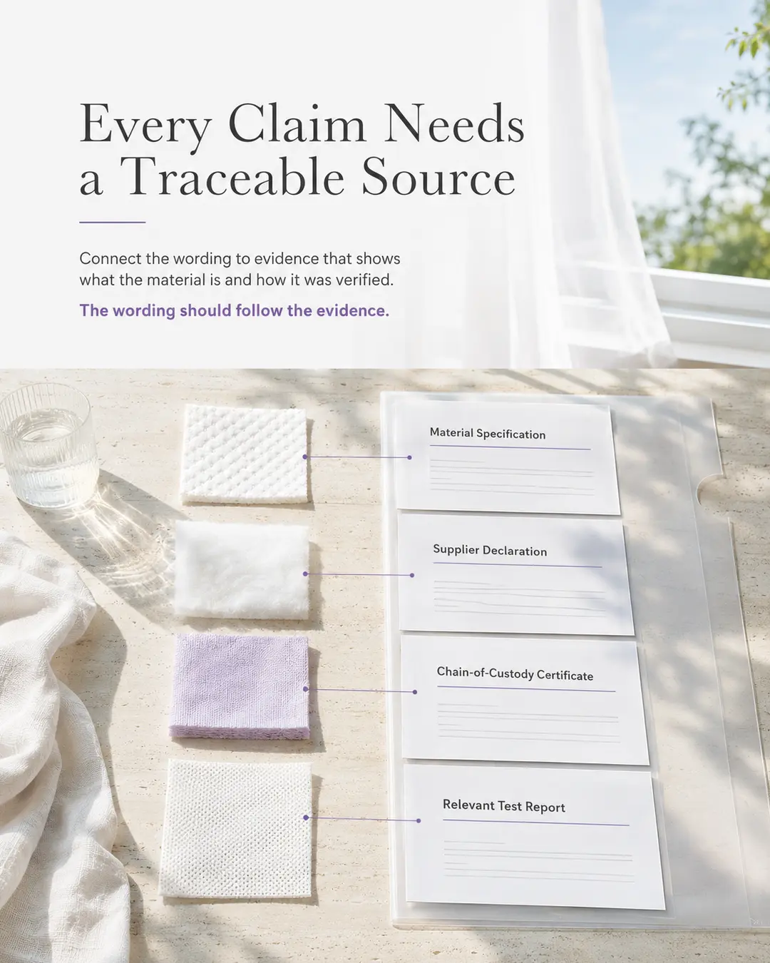 Traceable material specifications supplier declarations and test reports for sanitary pads
