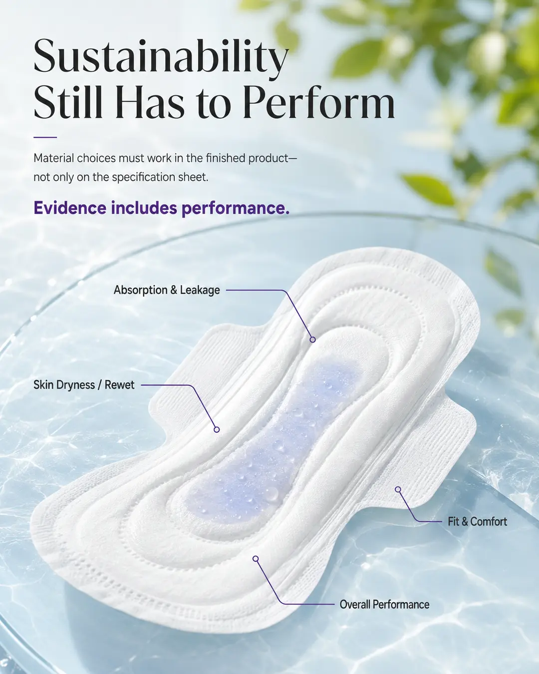 Performance verification for absorption leakage skin dryness fit and comfort