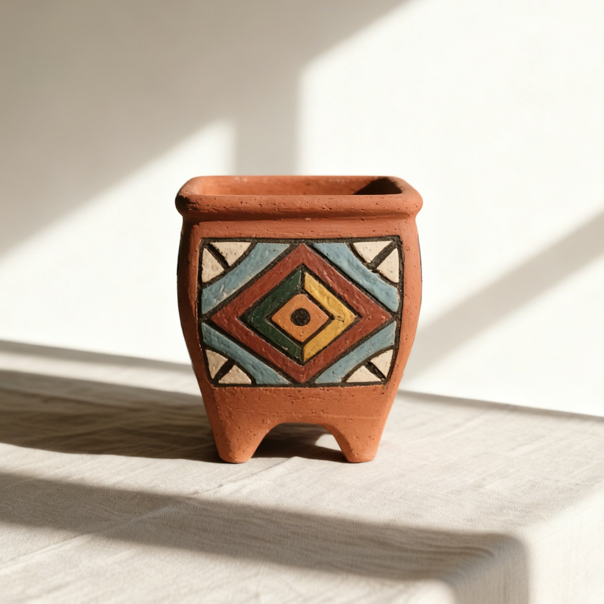 手工彩繪陶瓷方形花盆組三入展示