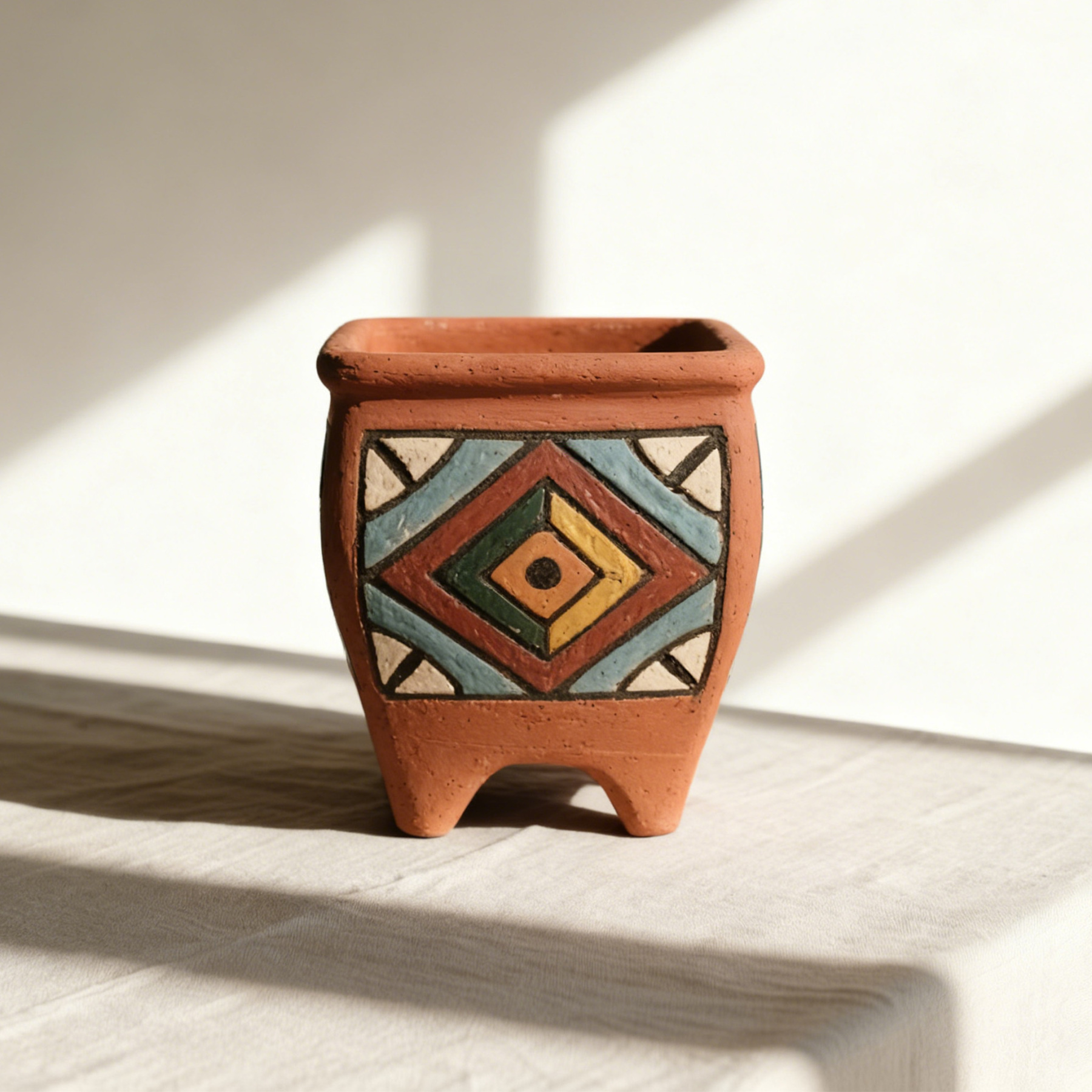 手工彩繪陶瓷方形花盆組（3個）