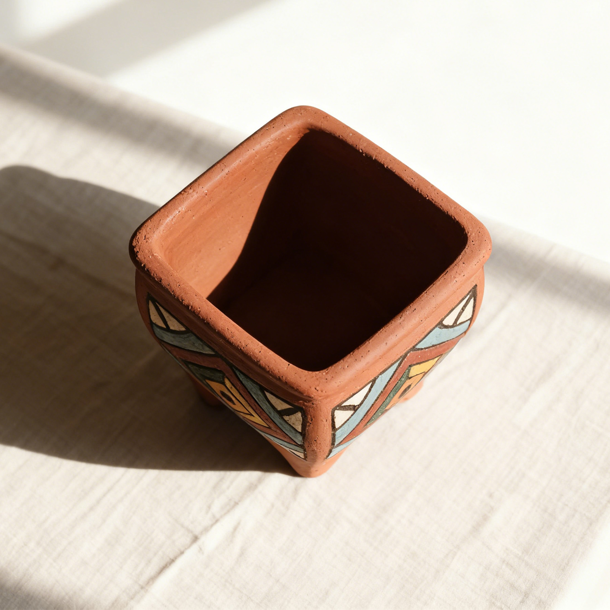 手工彩繪陶瓷方形花盆組（3個）