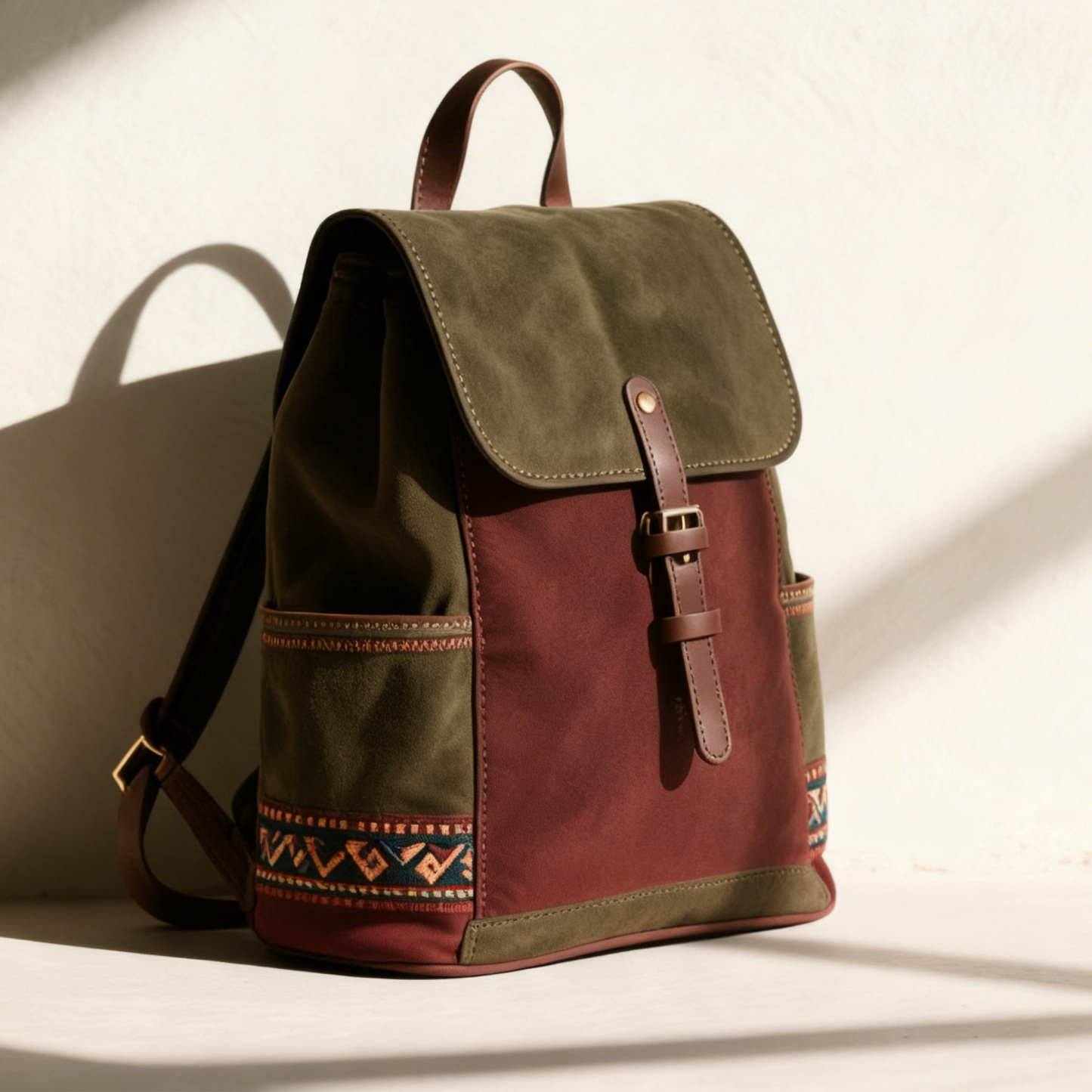 帆布皮革刺繡休閒背包