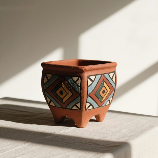 手工彩繪陶瓷方形花盆組（3個）