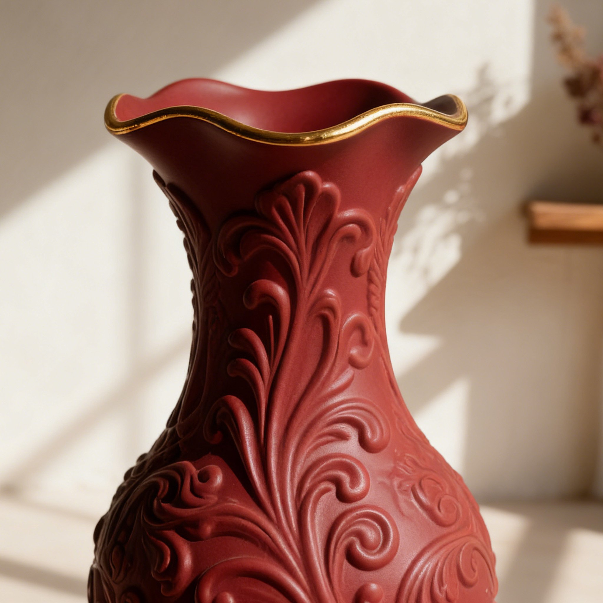 手工雕刻陶瓷花瓶細節特寫