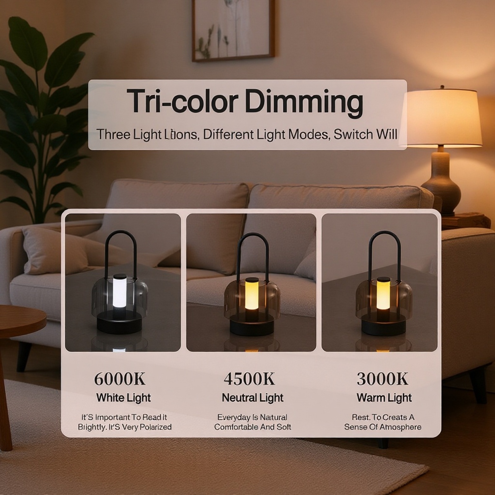 Warm white LED bedside lamp with adjustable brightness