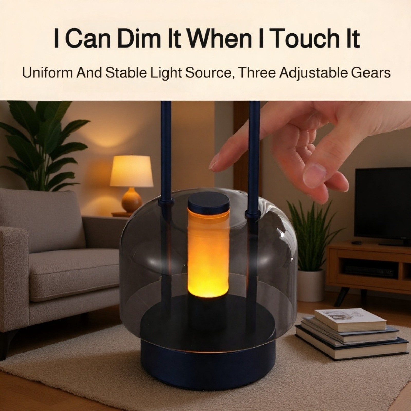 Portable rechargeable touch night light in living room