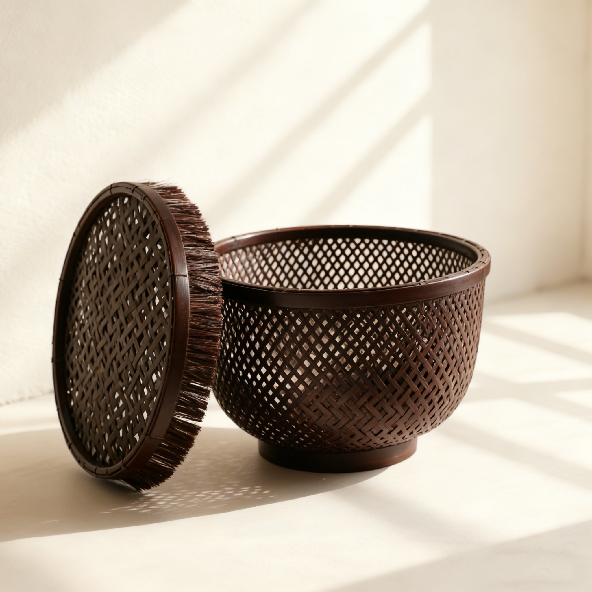 竹編收納籃細節特寫