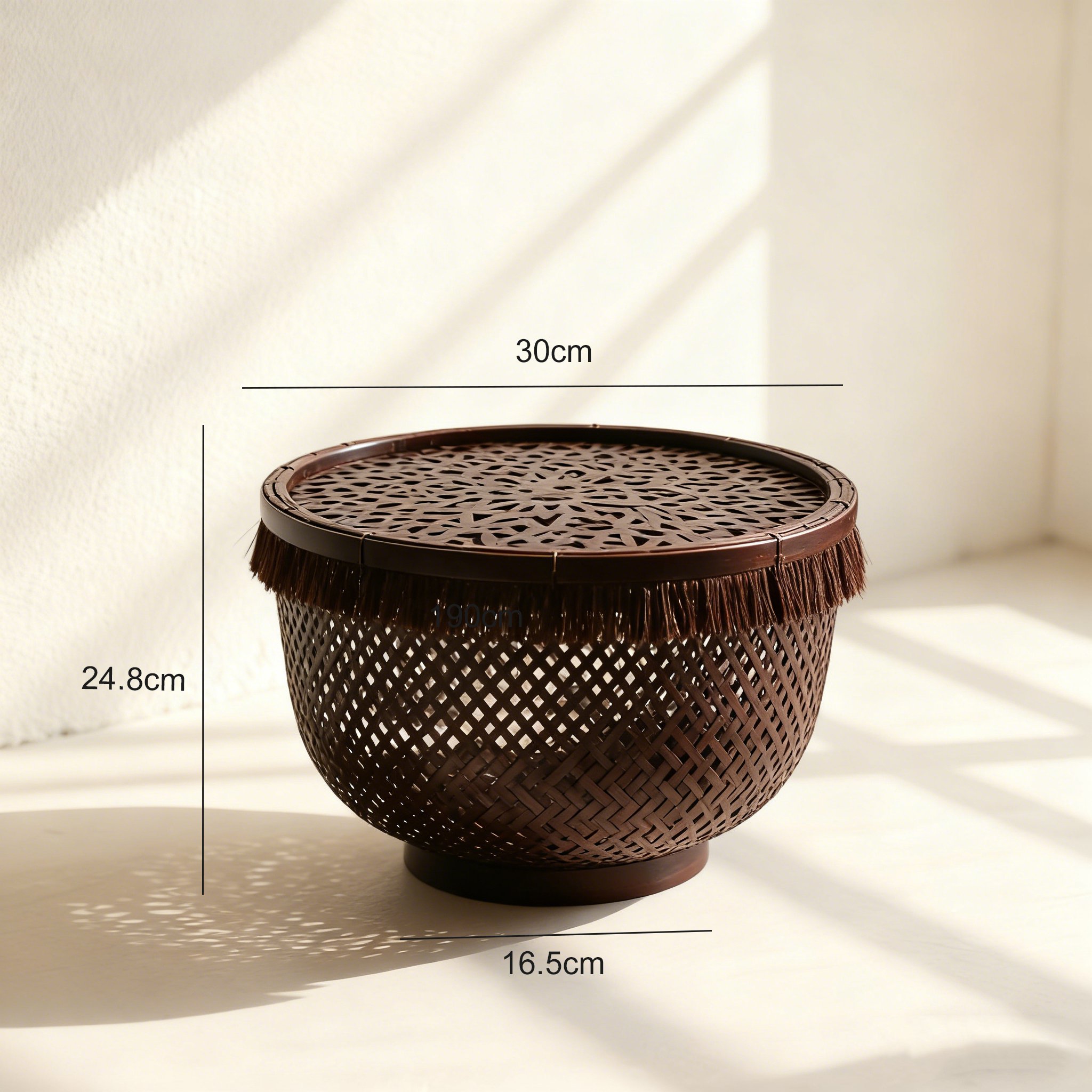 天然竹編儲物籃三件套展示