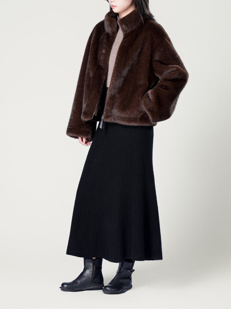 1326828 立领防水貂毛皮草