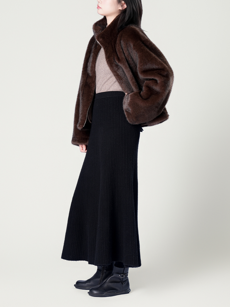 1326828 立领防水貂毛皮草