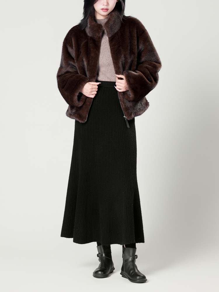 1326828 立领防水貂毛皮草