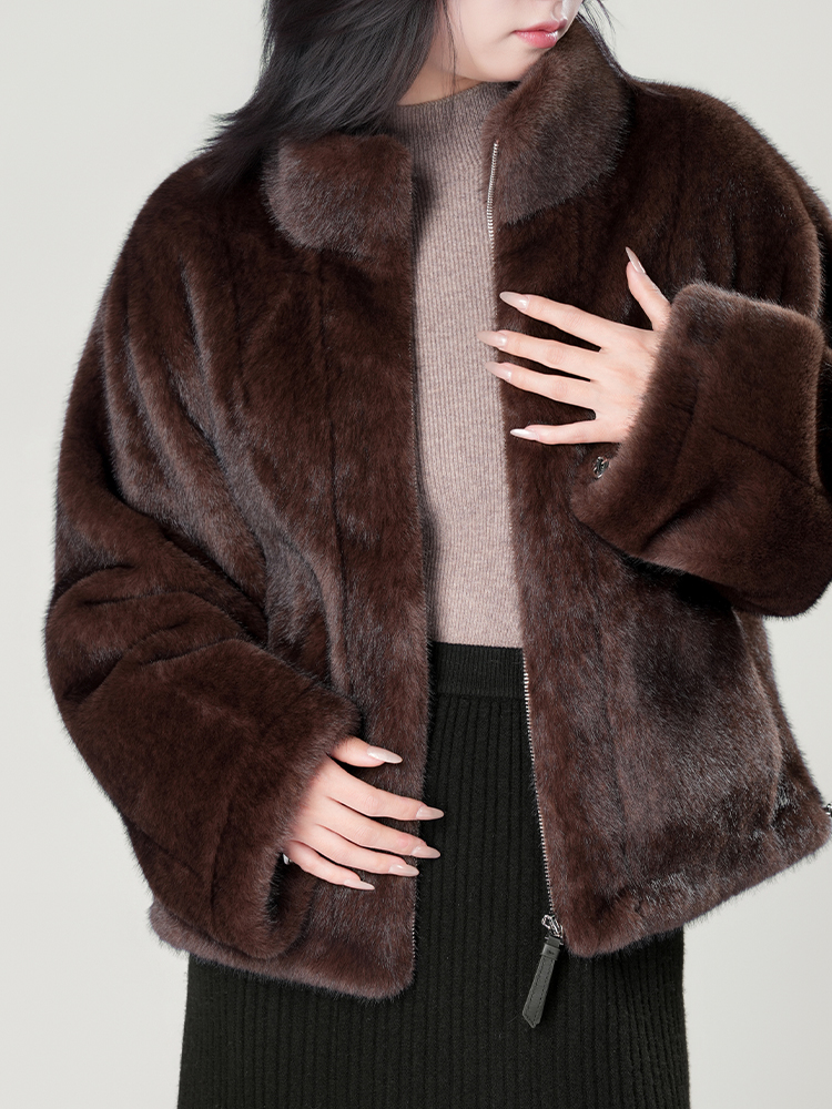 1326828 立领防水貂毛皮草