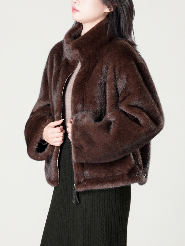 1326828 立领防水貂毛皮草