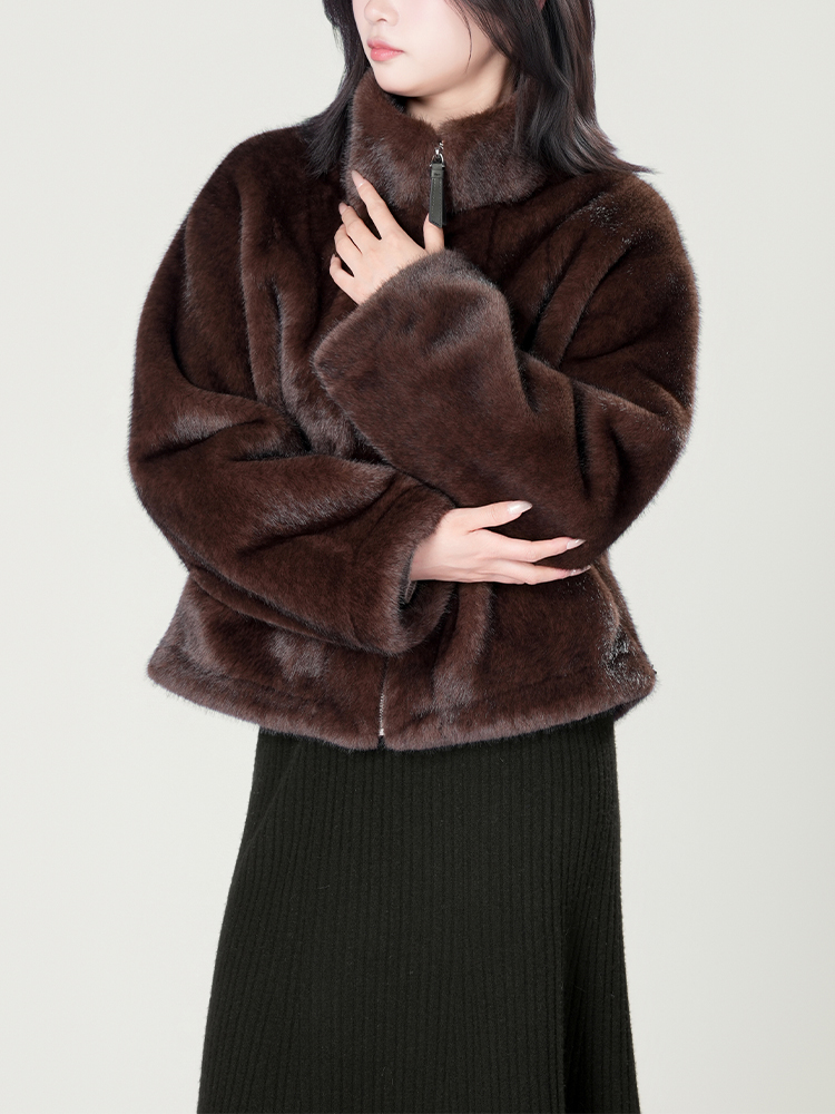 1326828 立领防水貂毛皮草