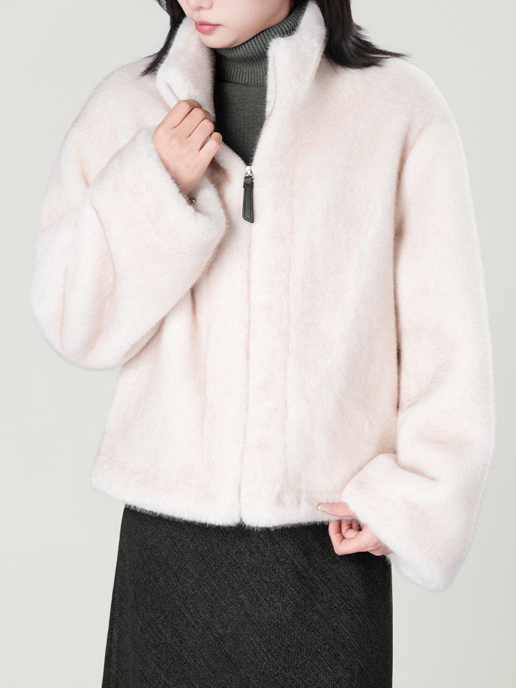 1326828 立领防水貂毛皮草