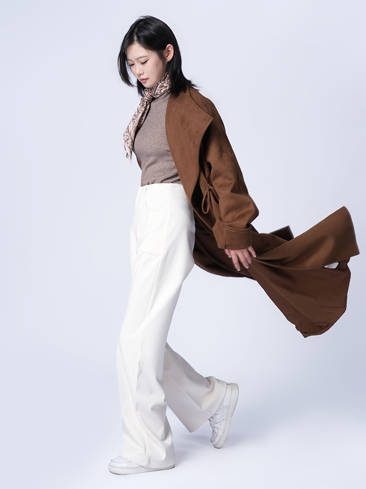 여성 가을 겨울 하이 웨스트 와이드 팬츠