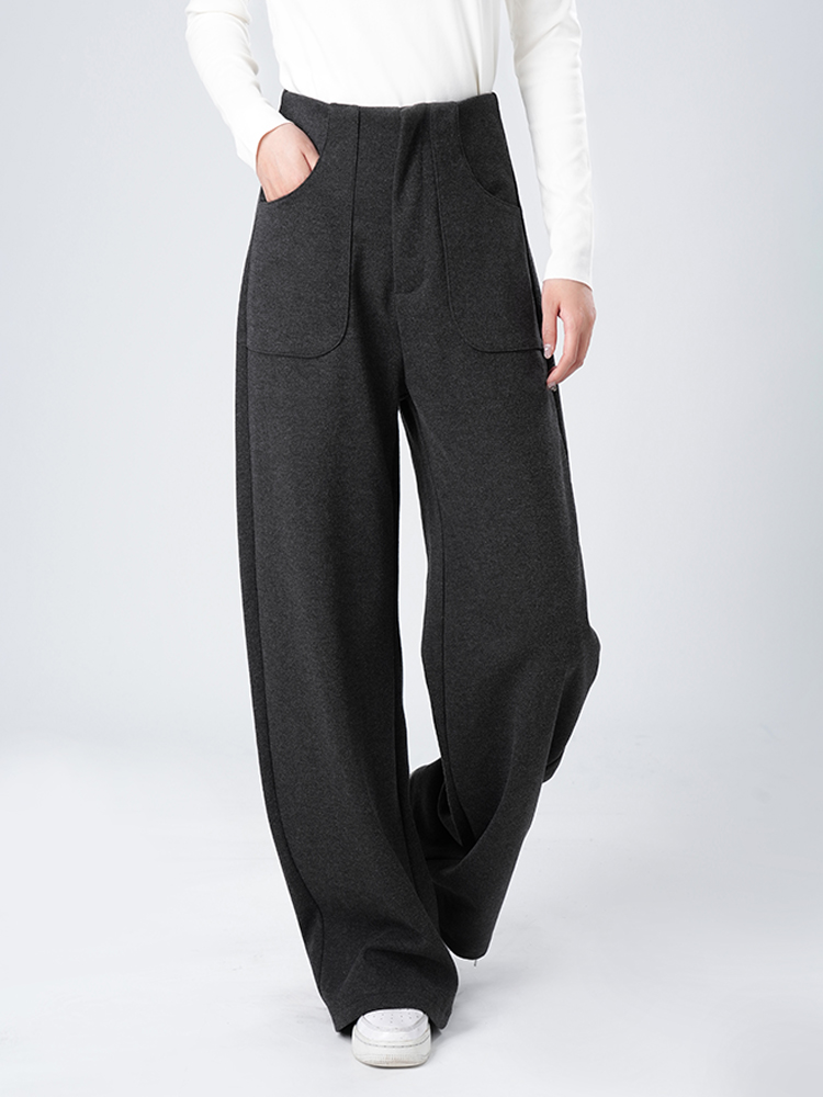여성 가을 겨울 하이 웨스트 와이드 팬츠