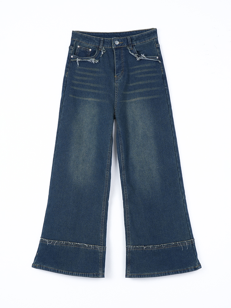 하이 웨스트 뒤 기모 와이드 데님 팬츠