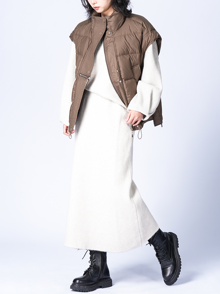 라운드 넥 니트 스커트 세트