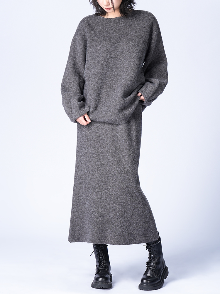 라운드 넥 니트 스커트 세트