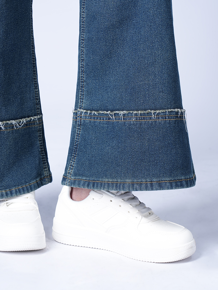 하이 웨스트 뒤 기모 와이드 데님 팬츠