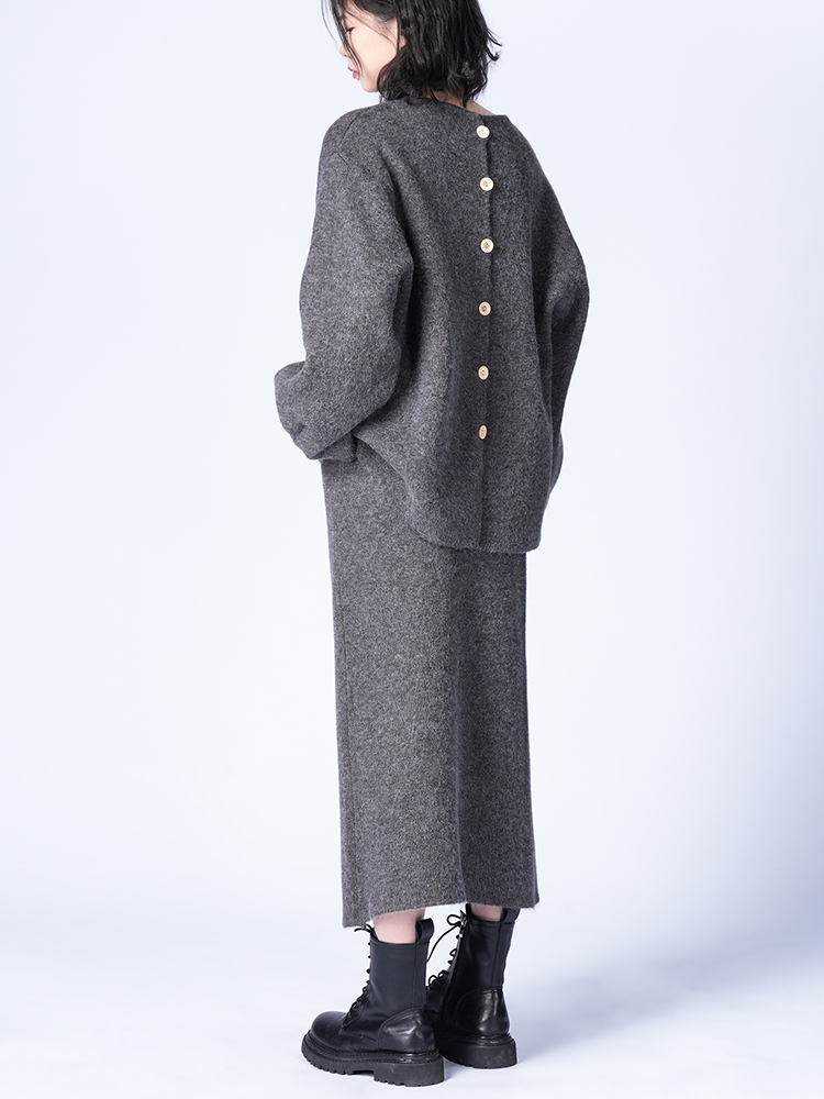 라운드 넥 니트 스커트 세트