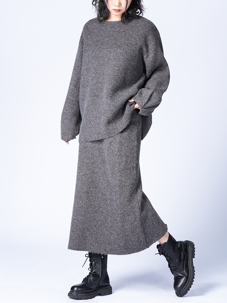 라운드 넥 니트 스커트 세트