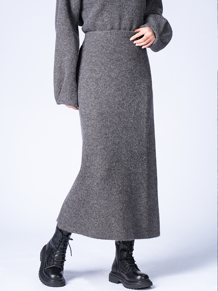 라운드 넥 니트 스커트 세트