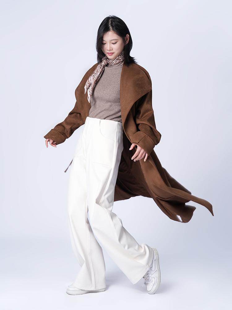 여성 가을 겨울 하이 웨스트 와이드 팬츠