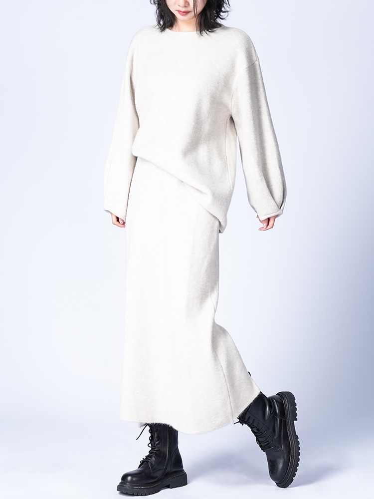 라운드 넥 니트 스커트 세트