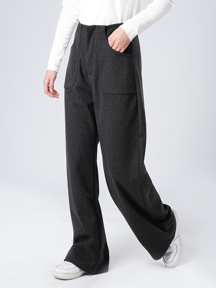 여성 가을 겨울 하이 웨스트 와이드 팬츠