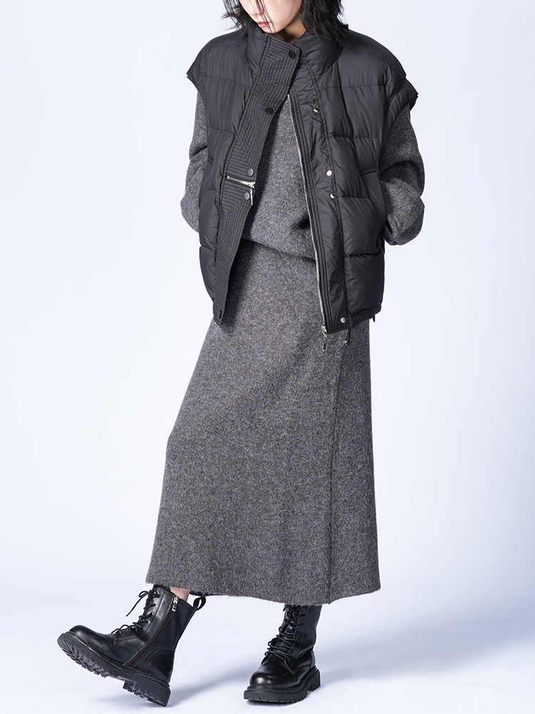 라운드 넥 니트 스커트 세트