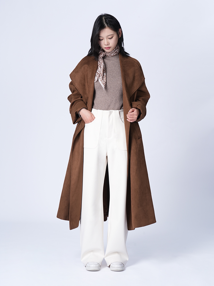 여성 가을 겨울 하이 웨스트 와이드 팬츠