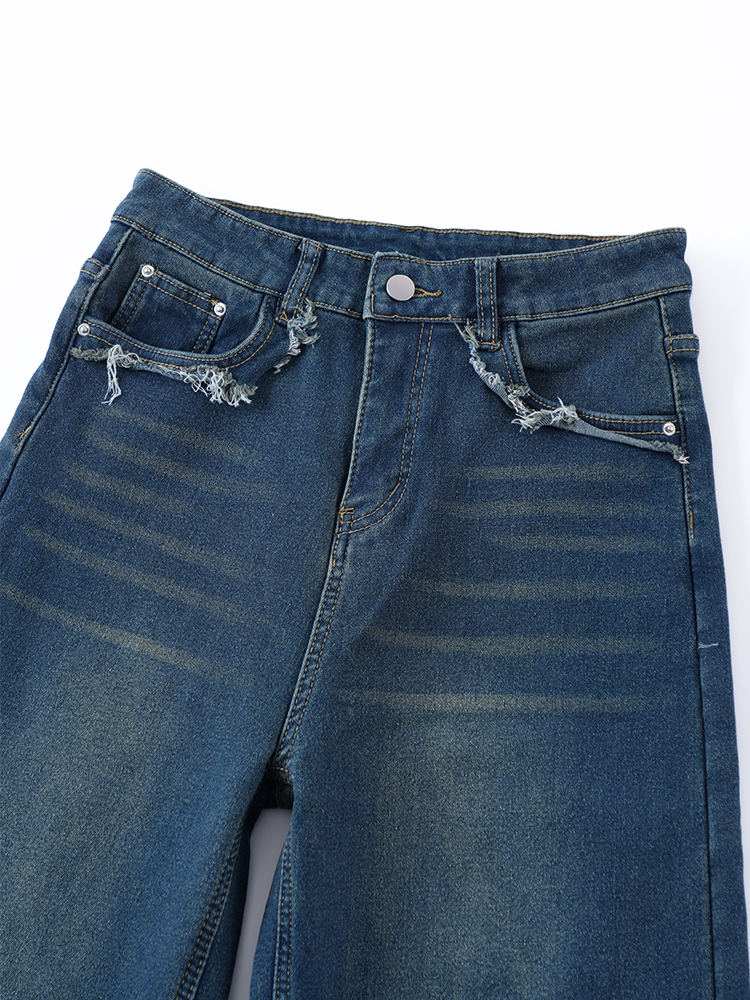 하이 웨스트 뒤 기모 와이드 데님 팬츠