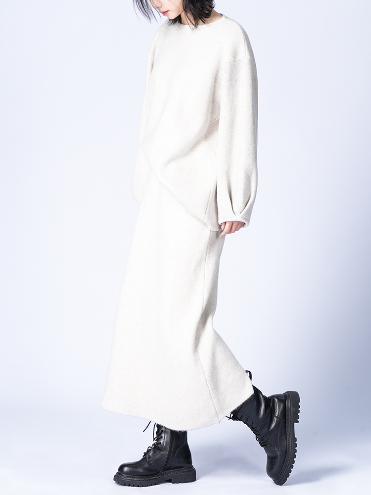 라운드 넥 니트 스커트 세트