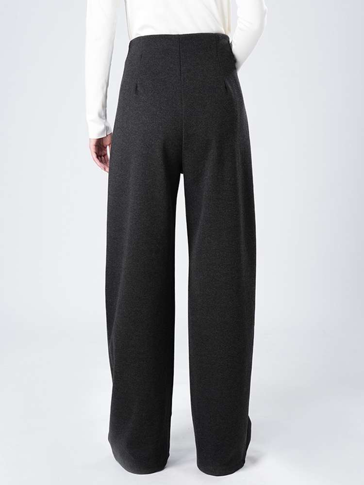 여성 가을 겨울 하이 웨스트 와이드 팬츠