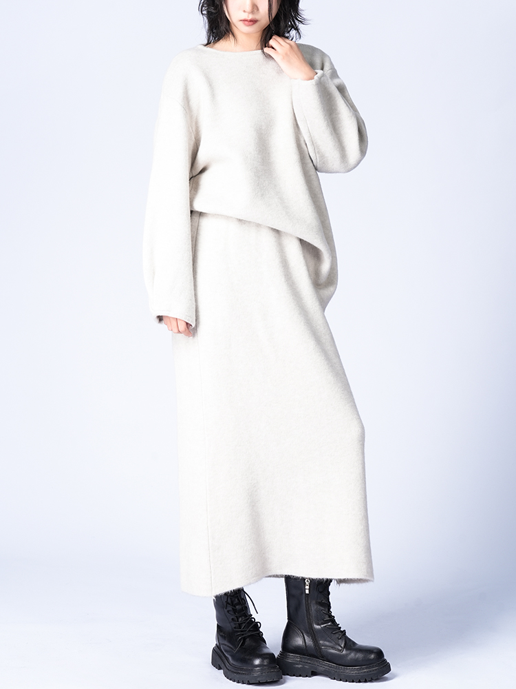 라운드 넥 니트 스커트 세트