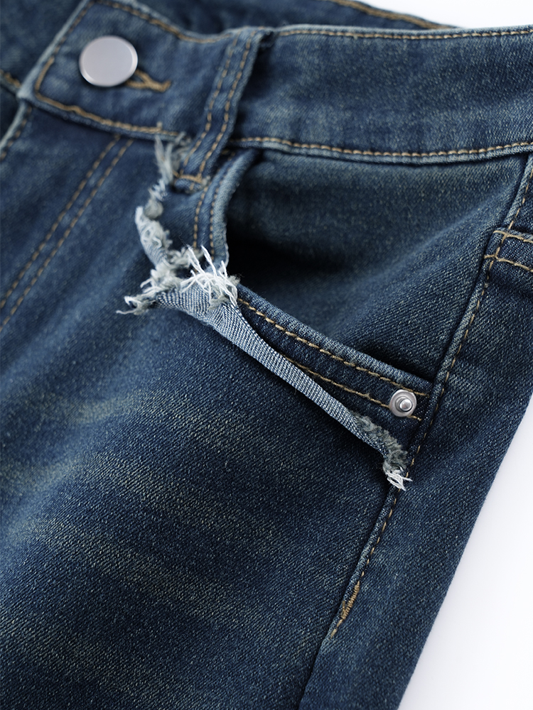 하이 웨스트 뒤 기모 와이드 데님 팬츠