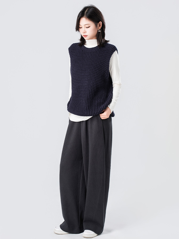 양모 뒷면 양털 하이 허리 와이드 바지