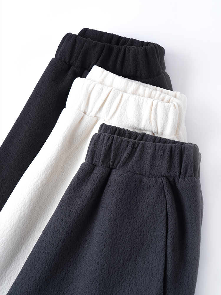 양모 뒷면 양털 하이 허리 와이드 바지