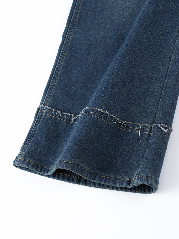 하이 웨스트 뒤 기모 와이드 데님 팬츠