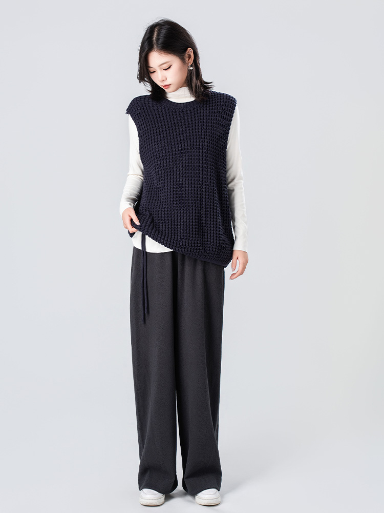 양모 뒷면 양털 하이 허리 와이드 바지