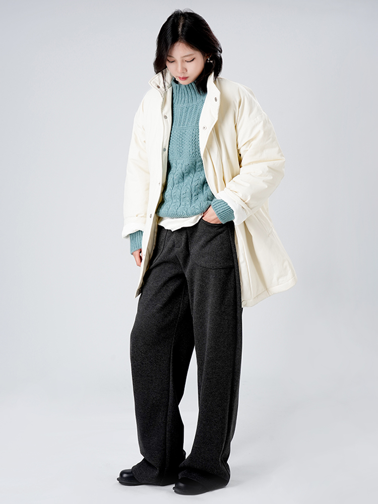 여성 가을 겨울 하이 웨스트 와이드 팬츠